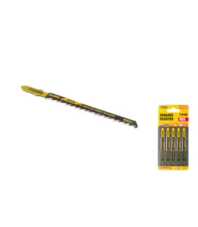 HCS-Ersatzmesser für Stichsäge MASTERTOOL Holz/Kunststoff, schnelle gerade Schnitte, rückwärts 6TPI/100 mm, 5 Stück 14-2818