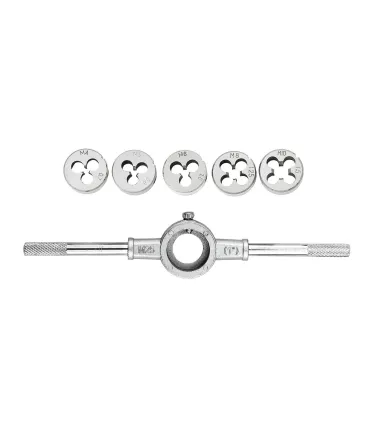 Schneideisen-Set MASTERTOOL M4/M5/M6/M8/M10 mit Schneideisenhalter, 6 Stück 15-0406