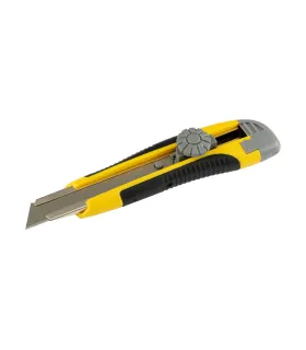 Nôž s odlamovacou čepeľou MASTERTOOL 18 mm, kovové vodidlá, skrutkovacia svorka, TPR povlak, 3 čepele 17-0118