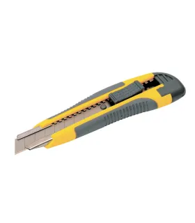 Nôž s odlamovacou čepeľou MASTERTOOL 18 mm, kovové vodidlá, tlačidlová svorka, TPR povlak, 3 čepele 17-0119