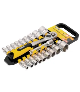 MASTERTOOL PROFI 1/2" 8-32 mm Steckschlüsseleinsatz-Set mit Ratsche 72T, Adapter 20-teilig 78-1220