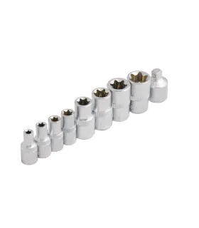 MASTERTOOL E-TORX Steckschlüsseleinsatz-Set 1/4" E5-E8 3/8" E10-E16 9-tlg. (1/4"-5/6/7/8 3/8"-10/12/14/16) 78-1409