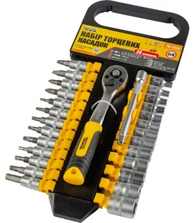 MASTERTOOL PROFI 1/4" 4-14 mm Steckschlüsseleinsatz-Set CrV, TORX, PH, HEX, SL, Ratsche 72T, Adapter 28-teilig 78-1428