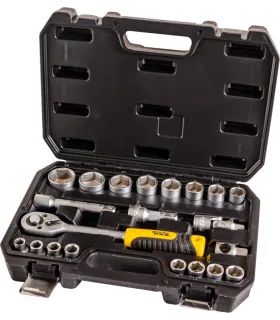 MASTERTOOL Steckschlüsseleinsatz-Set 1/2" 10-32 mm, CRV-Knarre 72T, 21-teilig, 78-4021