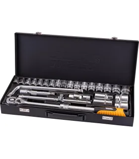 MASTERTOOL PROFI 1/2" 8-32 mm Steckschlüsseleinsatz-Set, Teleskop-Ratsche 72T, 26-teilig, 78-4126
