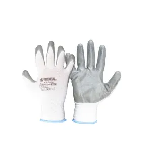 Arbeits Handschuhe MASTERTOOL gestrickt nahtlos mit Nitrilbeschichtung weiß/grau 10" 83-0400