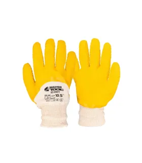 Arbeitshandschuhe MASTERTOOL aus Baumwolle mit natürlicher Latexbeschichtung, gelb, Strickmanschette 10,5" 83-0601