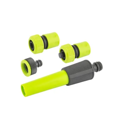 Bewässerungs-Set MASTERTOOL 4-teilig (verstellbare Sprühdüse, 1/2"-3/4"-Adapter - Buchse, 3/4"-Endstück, 3/4"-Endstück STO)