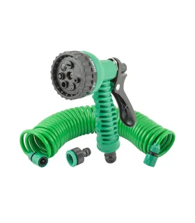Bewässerungs-Set MASTERTOOL 5-teilig (7-Funktions-Pistole, Spiralschlauch 10 m, Adapter 1/2"-3/4" - Buchse, Endstück 3/8" - 2 St