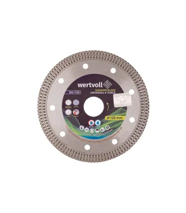 Diamant-Trennscheibe WERTVOLL UNIVERSAL X-FORCE für Feinsteinzeug 125*1,4 mm 0,24 Segment Höhe 10 mm Adapter 22,2 - 20 mm