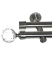 zweiläufige Gardinenstange Ø 19mm Effekt-Edelstahl Endstück - Crystal Kugel