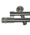 zweiläufige Gardinenstange Ø 19mm Effekt-Edelstahl Endstück - Cylinder crystal