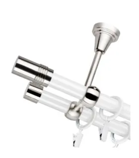 Dvojitá 19mm biela leskla koncovka Cylinder efekt nerez