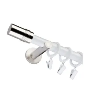 Jednoduchá 19mm biela leskla koncovka Cylinder efekt nerez