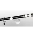Einläufige Gardinenstange 19mm weiß glänzend Endstück Zylinder weiß, Stange schwarz, Halter weiß
